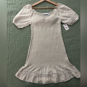 Sincerely Jules Beige Flax Smocked Mini Bodycon Dress Size M NWT